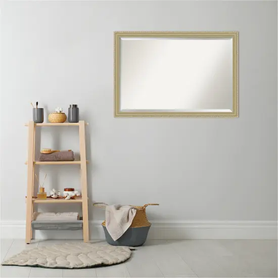 Beveled Wood Bathroom Wall Mirror, Champagne Teardrop Frame {4}