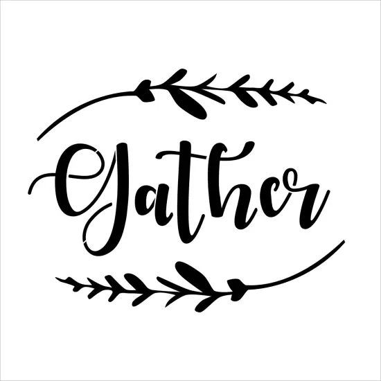 Gather with Leaf Sprigs Embossing 12 x 12 Stencil | FS019 by Designer Stencils | Word & Phrase Stencils | Reusable Stencils for Painting on Wood, Wall, Tile, Canvas, Paper, Fabric, Furniture, Floor | Reusable Stencil for Home Makeover {1}
