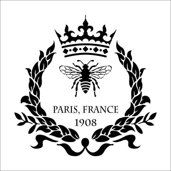 Parisian Bee and Crown Wreath Embossing 12 x 12 Stencil | FS023 by Designer Stencils | Word & Phrase Stencils | Reusable Stencils for Painting on Wood, Wall, Tile, Canvas, Paper, Fabric, Furniture, Floor | Stencil for Home Makeover {1}