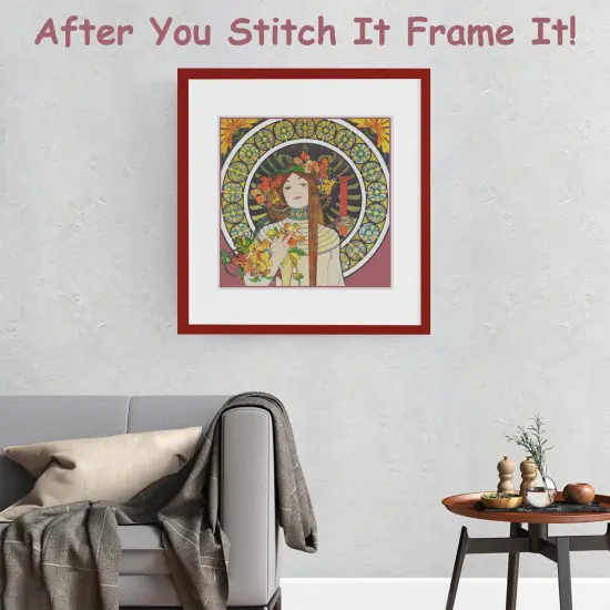 La Trapistine detail by Alphonse Mucha Counted Cross Stitch Pattern {3}