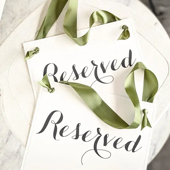 Ritzy Rose 2 Reserved Signs - Black on 11x8in Ivory Linen Cardstock with Moss Green Ribbon {6}
