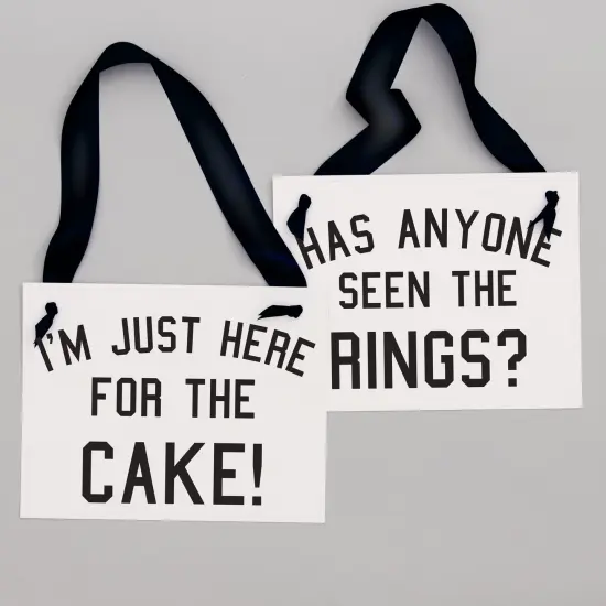 Ritzy Rose 2 Funny Ring Bearer Sign - Black on 11x8in White Linen Cardstock with Black Ribbon {5}