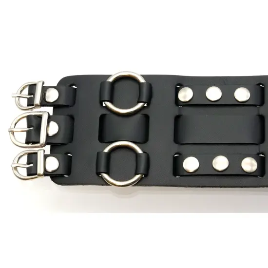 9 Wide Black Leather Cuff Wrist Watch Band Rock & Roll {4}