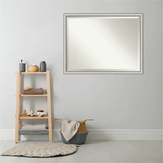 Beveled Bathroom Wall Mirror, Salon Silver Narrow Frame {6}