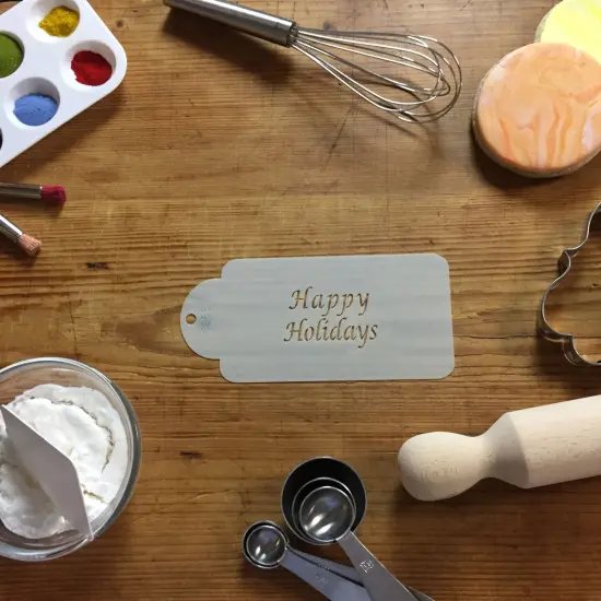Happy Holidays Business Card Size Cookie Stencil | Cookie Decorating Tools | Baking Stencils for Royal Icing, Airbrush, Dusting Powder | Reusable Plastic Food Grade Stencil for Cookies | Easy to Use & Clean Cookie Stencil | C255 by Designer Stencils {2}
