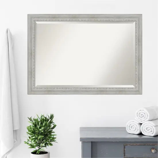 Beveled Wood Bathroom Wall Mirror, Rustic White Wash Frame {6}