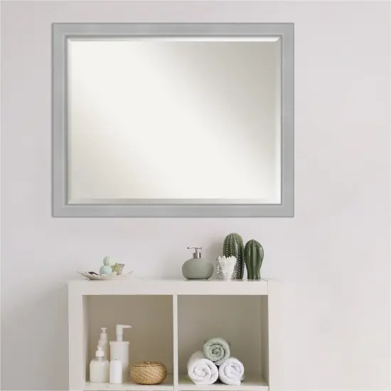 Beveled Bathroom Wall Mirror, Vista Brushed Nickel Narrow Frame {5}