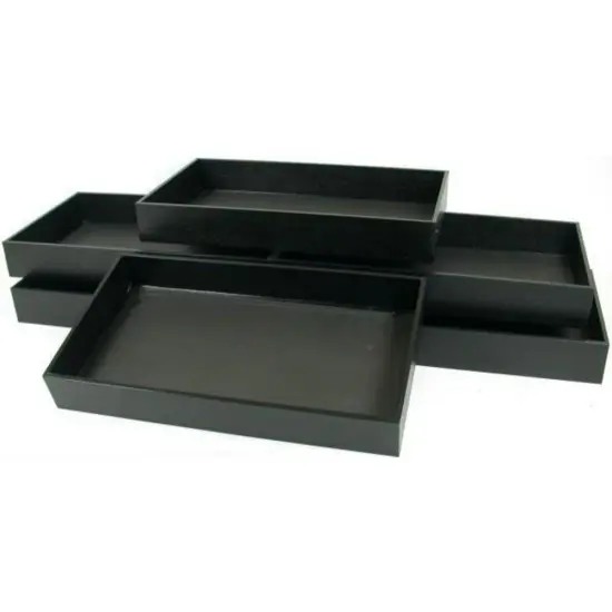 6 Black Leather Jewelry Showcase Displays Travel Trays {1}