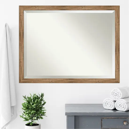 Beveled Wood Bathroom Wall Mirror, Owl Brown Narrow Frame {6}
