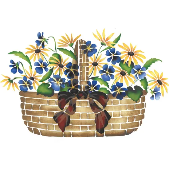 Large Violet and Daisy Basket Wall Stencil | 2129 by Designer Stencils | Floral Stencils | Reusable Art Craft Stencils for Painting on Walls, Canvas, Wood | Reusable Plastic Paint Stencil for Home Makeover | Easy to Use & Clean Art Stencil {1}