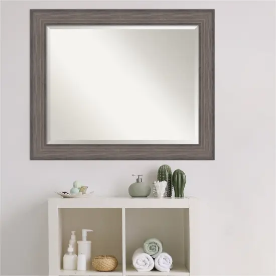 Beveled Wood Bathroom Wall Mirror, Country Barnwood Frame {4}