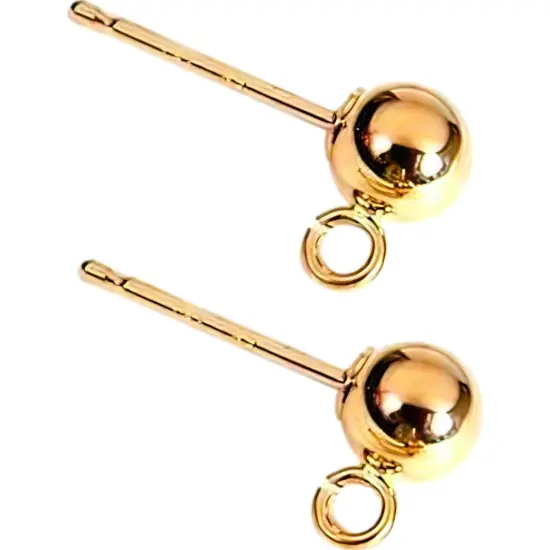2 14K Gold Ball Stud Earrings With Loop Piercing Jewelry 4mm {1}