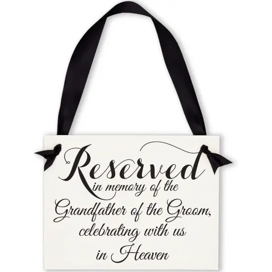 Ritzy Rose Grandfather of the Groom Memorial Sign - Black on 11x8in White Linen Cardstock with Black Ribbon {1}