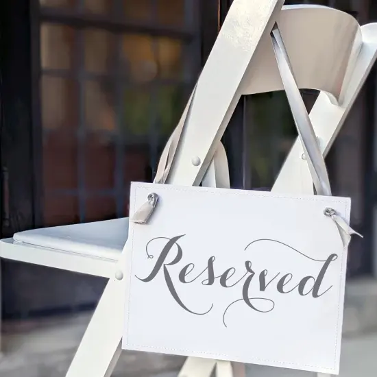Ritzy Rose 2 Fancy Reserved Signs - Slate on 11x8in White Linen Cardstock with Gray Ribbon {6}