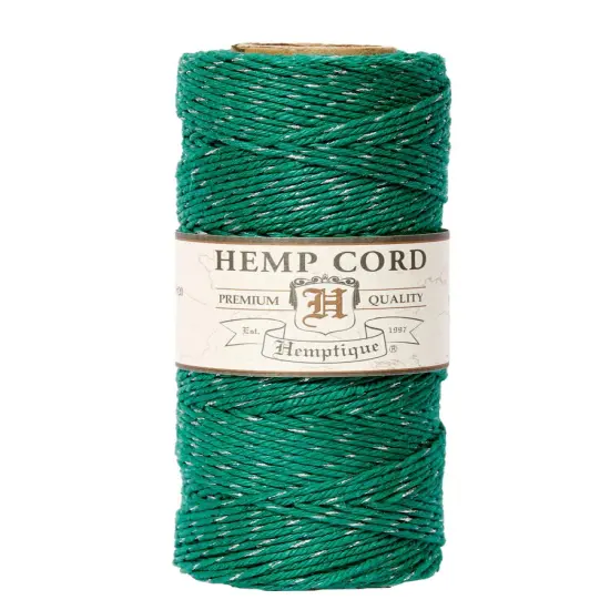 Hemptique 1mm #20 Metallic Hemp Cord Spools Jewelry Bracelet Making Crafting Scrapbooking Bookbinding Mixed Media Crocheting Macrame Gift Wrapping Green glitter {1}
