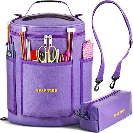 Purple Yarn Storage Bag - Tote Yarn Bag, Durable Knitting and Crochet Organizer with Needle Case {1}
