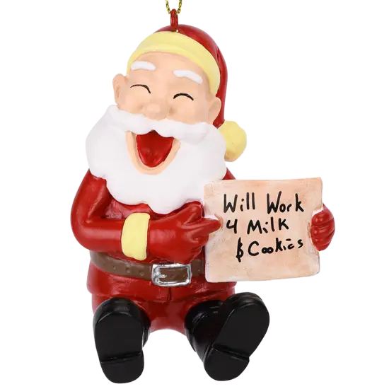 Will Work for Milk and Cookies Funny Santa Christmas Ornament {1}