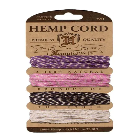 Hemptique 1mm #20 Variegated Metallic & Glitter Hemp Cord Card Set Eco Friendly Sustainable Naturally Grown Jewelry Bracelet Making Paper Crafting Scrapbooking Bookbinding Mixed Media Crocheting Macrame Seasonal Holiday Gift Wrapping Outdoor Garden Metallic cupcake {1}