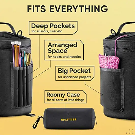 Black Yarn Storage Bag - Tote Yarn Bag, Durable Knitting and Crochet Organizer with Needle Case {4}