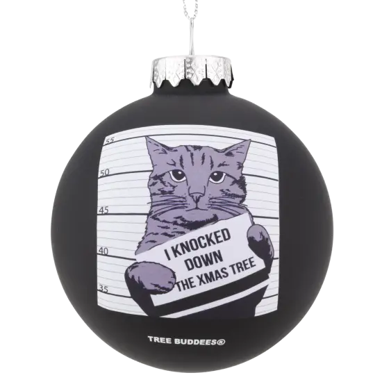 Cat Mugshot Glass Christmas Ornament {1}