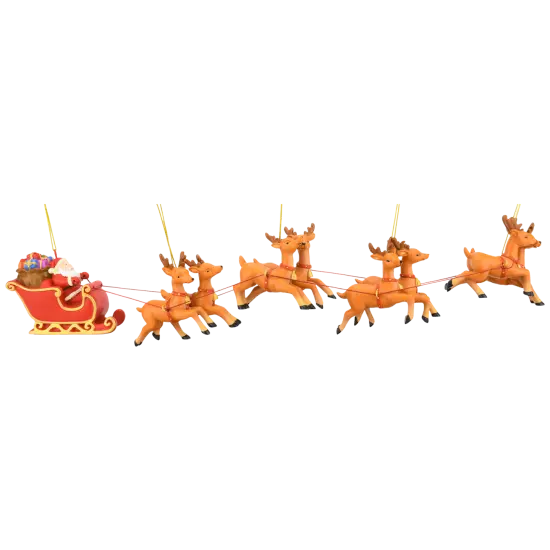 Large 5 Piece Full Santa's Sleigh and 8 Reindeer Christmas Ornament {1}