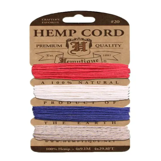 Hemptique 1mm #20 Variegated Metallic & Glitter Hemp Cord Card Set Eco Friendly Sustainable Naturally Grown Jewelry Bracelet Making Paper Crafting Scrapbooking Bookbinding Mixed Media Crocheting Macrame Seasonal Holiday Gift Wrapping Outdoor Garden Americana silver {1}