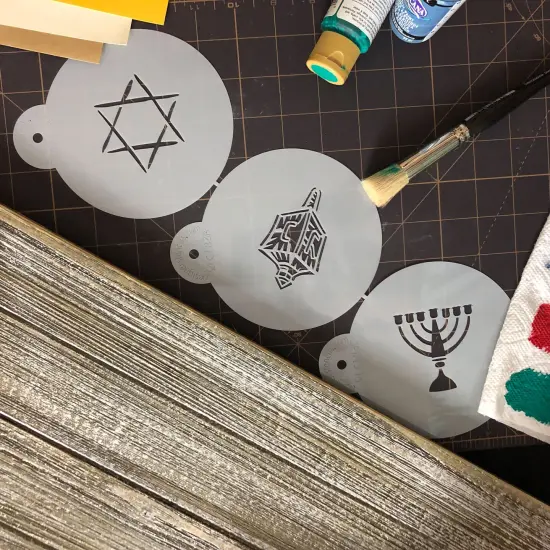 3.5-Inch Large Jewish Symbols Cookie & Cupcake Stencils: Dreidel, Star of David, Menorah | C183 by Designer Stencils | {4}