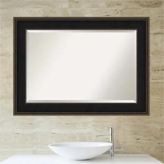 Beveled Wood Bathroom Wall Mirror, Mezzanine Espresso Frame {4}
