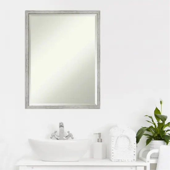 Beveled Wood Bathroom Wall Mirror, Shiplap White Narrow Frame {5}
