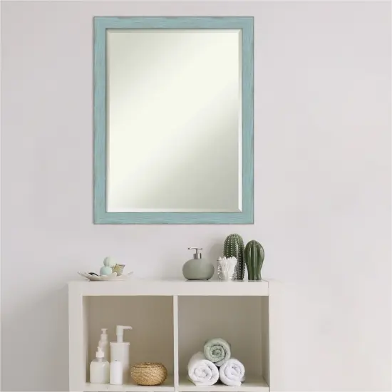 Beveled Wood Bathroom Wall Mirror, Sky Blue Rustic Frame {4}