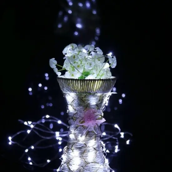 Perfect Holiday 100 LED Silver Copper Fairy Light Plug in Red {2}