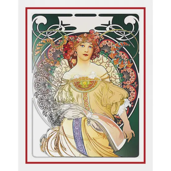 Art Nouveau Alphonse Mucha's Green Reverie Counted Cross Stitch Chart Pattern {2}