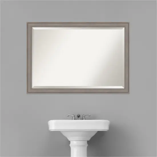Beveled Wood Bathroom Wall Mirror, Greywash Frame {5}