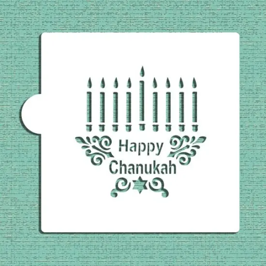 Happy Chanukah and Menorah Cookie & Craft Stencil | CM080 by Designer Stencils | Cookie Decorating Tools | Baking Stencils for Royal Icing, Airbrush, Dusting Powder | Craft Stencils for Canvas, Paper, Wood | Reusable Food Grade Stencil {1}