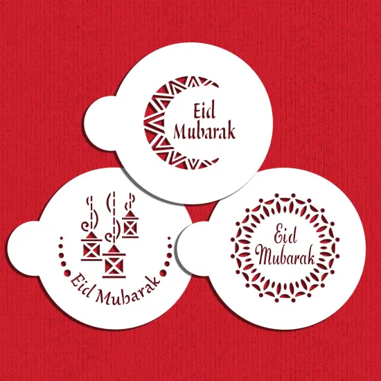 Eid Mubarak #2 Cookie Stencil Set | C1058 by Designer Stencils | Cookie Decorating Tools | Baking Stencils for Royal Icing, Airbrush, Dusting Powder | Reusable Plastic Food Grade Stencil for Cookies | Easy to Use & Clean Cookie Stencil {1}