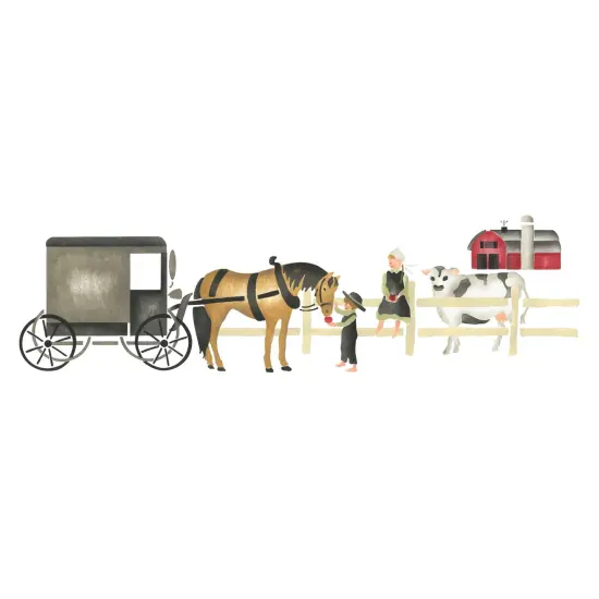 Amish Buggy with Children Wall Stencil | 2131 by Designer Stencils | Pattern Stencils | Reusable Stencils for Painting | Safe & Reusable Template for Wall Decor | Try This Stencil Instead of a Wallpaper | Easy to Use & Clean Art Stencil Pattern {1}