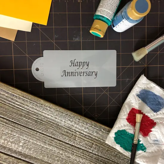 Happy Anniversary Business Card Cookie Stencil | C212 by Designer Stencils | Cookie Decorating Tools | Baking Stencils for Royal Icing, Airbrush, Dusting Powder | Reusable Plastic Food Grade Stencil for Cookies | Easy to Use & Clean Cookie Stencil {4}