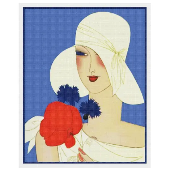 Art Deco Flapper Hat with a Red Flower Counted Cross Stitch Pattern {2}