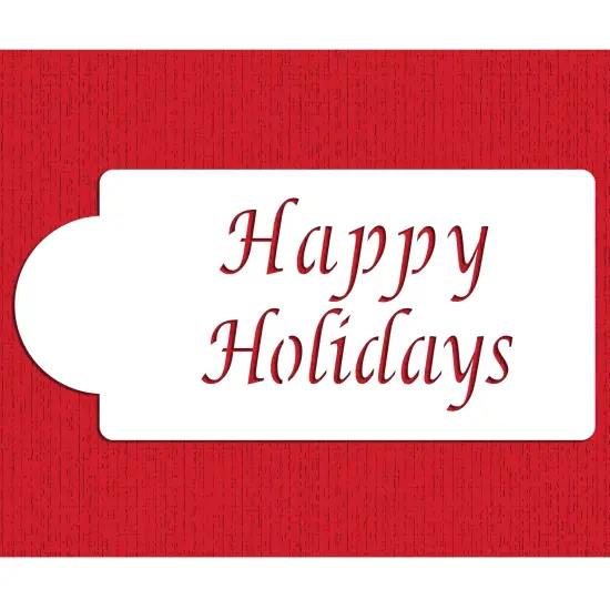 Happy Holidays Cake Stencil | C055 by Designer Stencils | Cake Decorating Tools | Baking Stencils for Royal Icing, Airbrush, Dusting Powder | Reusable Plastic Food Grade Stencil for Cakes | Easy to Use & Clean Cake Stencil {1}