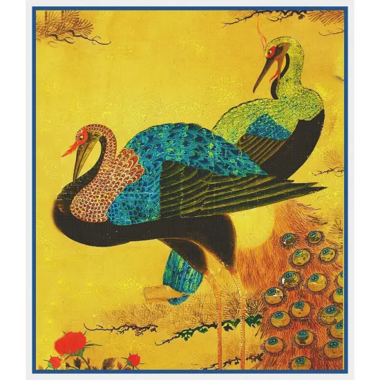 2 Peacocks Birds detail by Asian Ito Jakuchu Counted Cross Stitch Pattern {2}