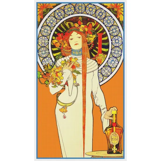 Art Nouveau Alphonse Mucha's La Trappistine Poster Counted Cross Stitch Pattern {2}