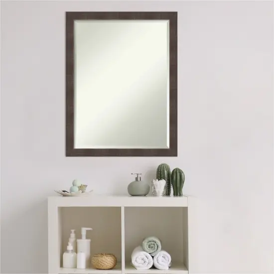 Beveled Wood Bathroom Wall Mirror, Whiskey Brown Rustic Frame {7}