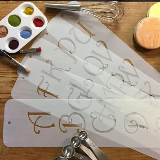 2.25-Inch Contemporary Monogram Letters Cake Stencil | C108 by Designer Stencils | Cake Decorating Tools | Baking Stencils for Royal Icing, Airbrush, Dusting Powder | Reusable Plastic Food Grade Stencil for Cakes | Easy to Use & Clean Cake Stencil {2}