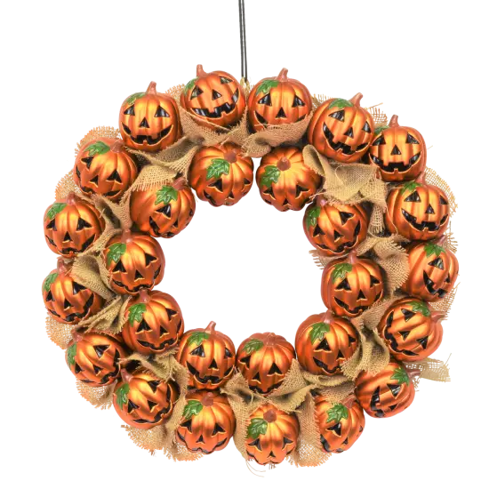 Jack-O-Lantern Pumpkin Halloween Wreath Decoration {1}
