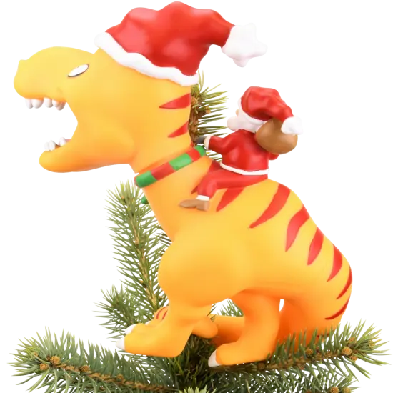 Santa Riding a T-Rex Funny Christmas Tree Topper - Large 10" {5}