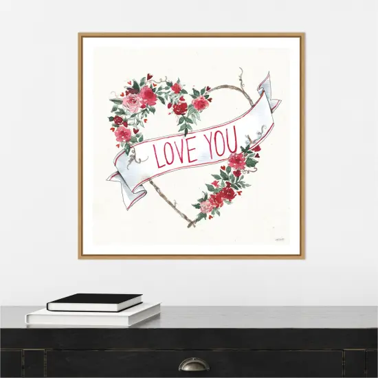 Love You I by Anne Tavoletti 22-in. W x 22-in. H. Canvas Wall Art Print Framed in Natural {6}