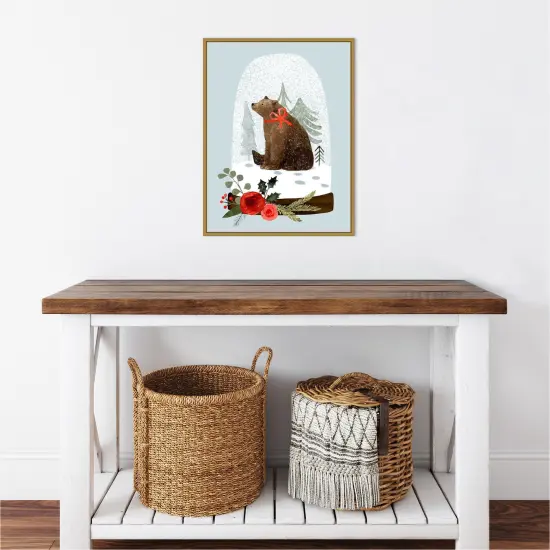 Snow Globe Village IV Bear by Victoria Barnes 18-in. W x 24-in. H. Canvas Wall Art Print Framed in Gold {4}