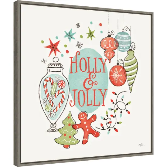Retro Christmas IV by Janelle Penner 22-in. W x 22-in. H. Canvas Wall Art Print Framed in Grey {1}