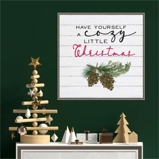 Cozy Christmas I-Pine cones by Hartworks Studio 22-in. W x 22-in. H. Canvas Wall Art Print Framed in Grey {4}