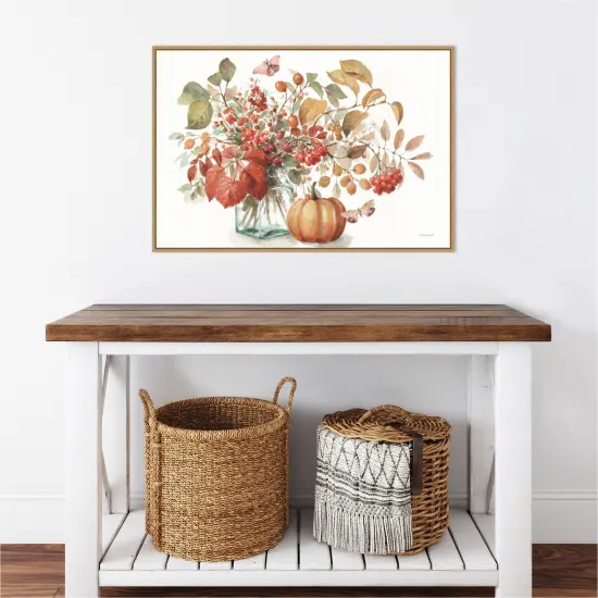 Autumn in Nature 01 on White by Lisa Audit 33-in. W x 23-in. H. Canvas Wall Art Print Framed in Natural {4}